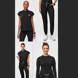 Bundled LOT FIGS Women’s Black Scrub Set (4-pc, Size XS and Medium)